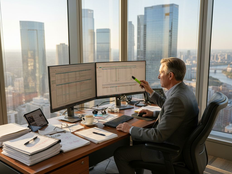 Executive reviews risk management spreadsheet