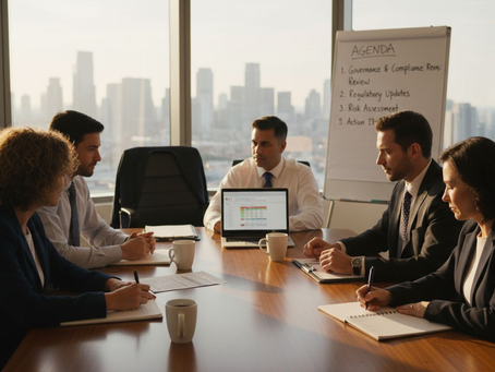 Corporate board in compliance meeting city office