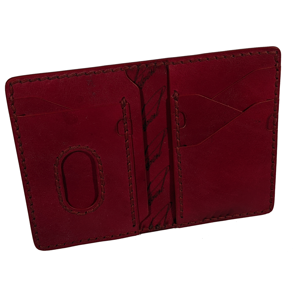 Red dye with red edges and stitching