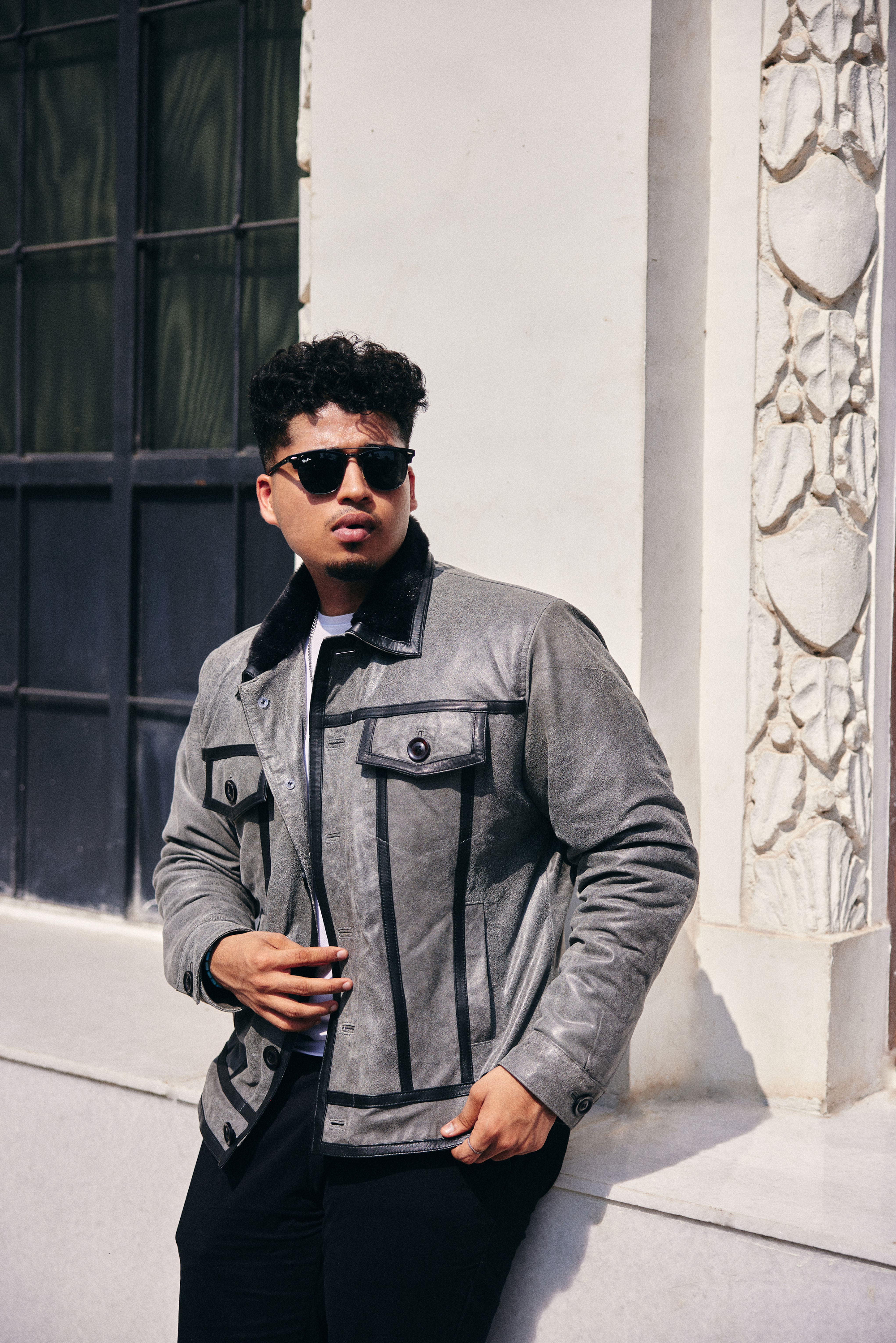 Men Grey Leather Jacket