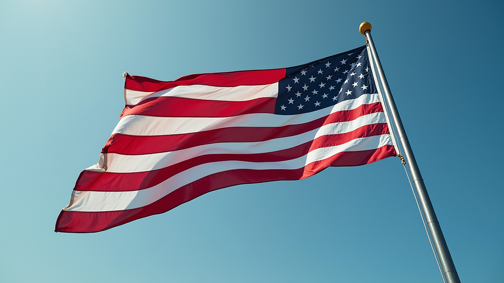 High angle view of the American flag waving