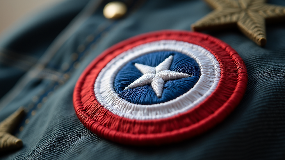 Close-up view of embroidered custom patch with patriotic design