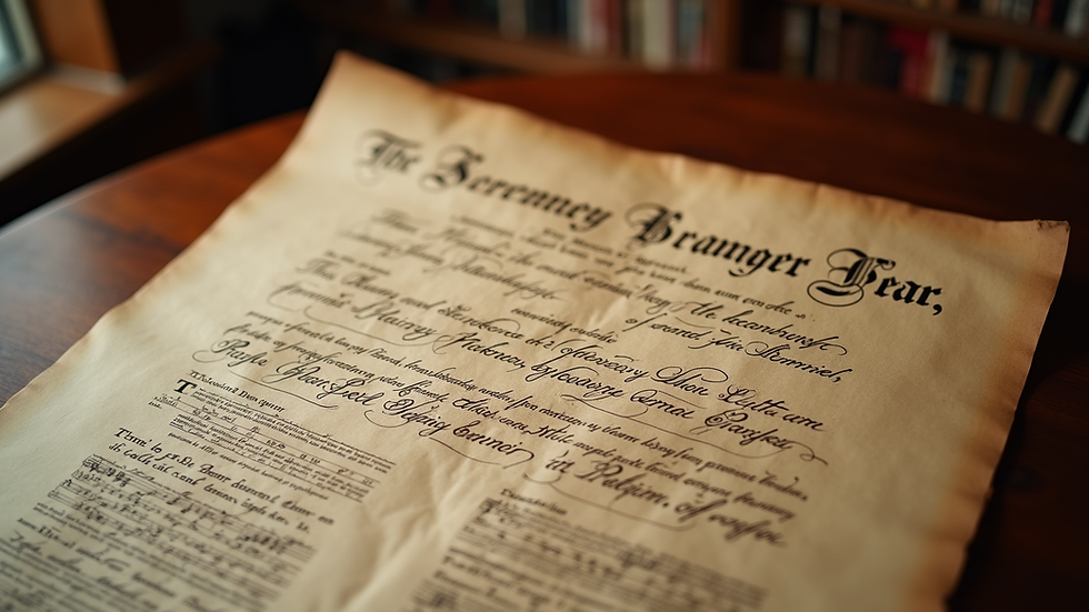 High angle view of a historic document declaring 'The Star-Spangled Banner' as the national anthem