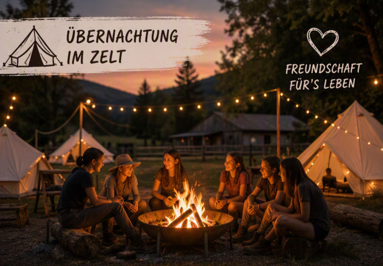 Camp und Tagescamp für Kinder: Übernachtung im Zelt am Lagerfeuer.