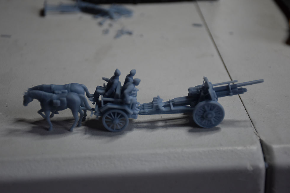 Miniature : feldhaubitze 105 mm en attelage (canon allemand)