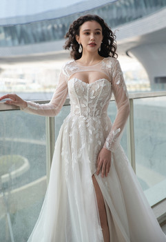 Modern A-line wedding dress Hadley by Forever and Veil with removable sleeves
