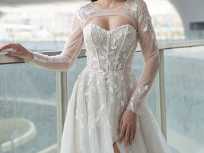 Modern A-line wedding dress Hadley by Forever and Veil with removable sleeves
