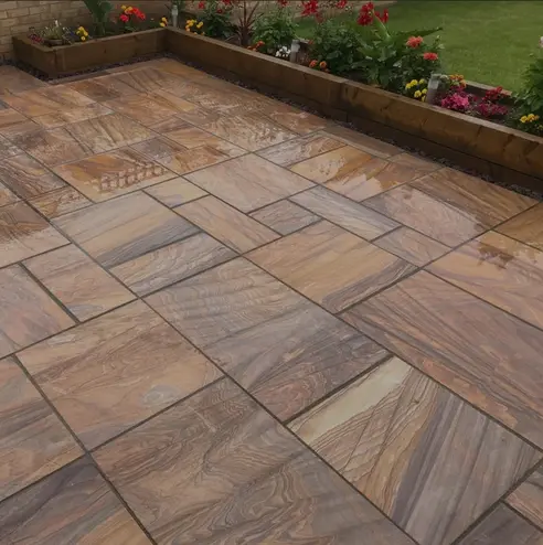 Rainbow Indian Sandstone Paving Slabs – Sawn & Honed – Patio Kit