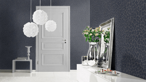 blauw vliesbehang, wit contrast