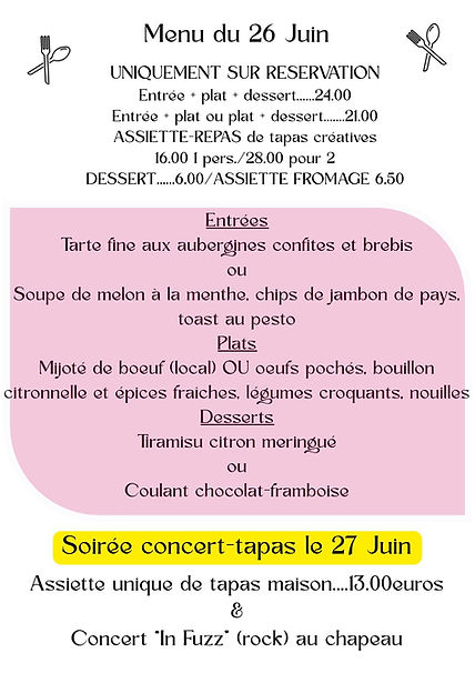 TOUS LES VENDREDIS SOIRS ET SAMEDIS SOIRS UNIQUEMENT SUR RESERVATION MENU GOURMAND Entrée