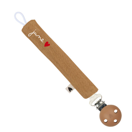 Miniature : Attache tétine gaze de coton Camel | à personnaliser 