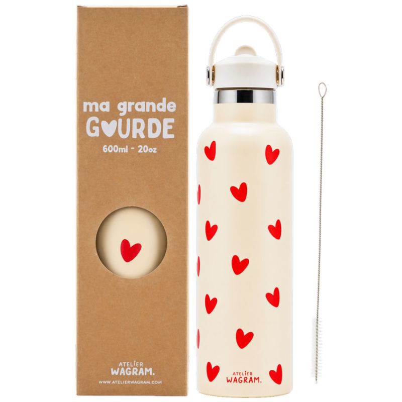 Gourde acier inox | Cœur rouge 600 ml