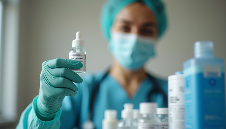 Eye-level view of a private nurse preparing medical supplies in a home care setting