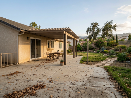 Backyard patio cover in Temecula after Santa Ana winds