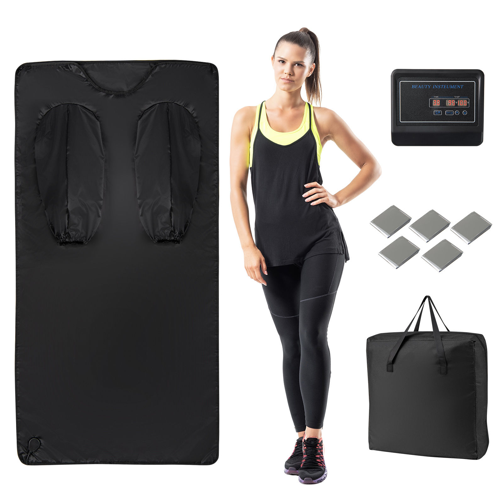 Red light body physio mat kit with woman and accessories