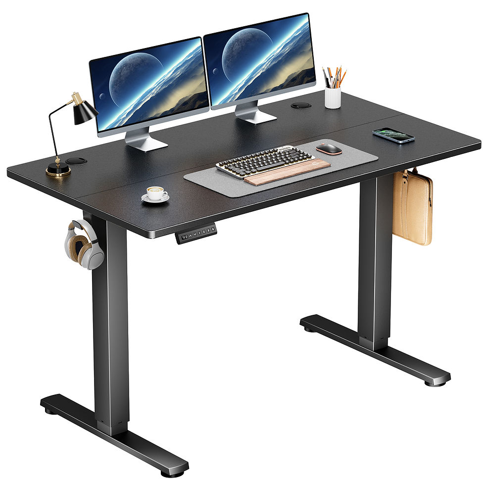 Thumbnail: Black standing desk with dual monitors