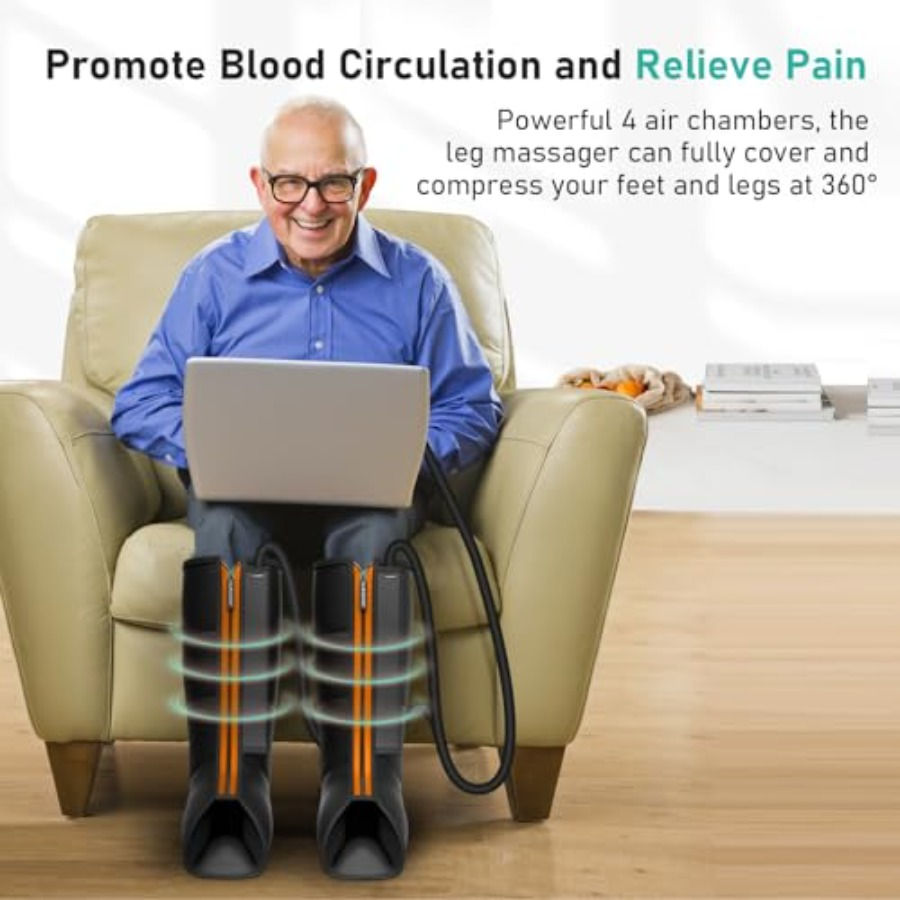 Thumbnail: Man using leg massager to promote blood circulation and relieve pain