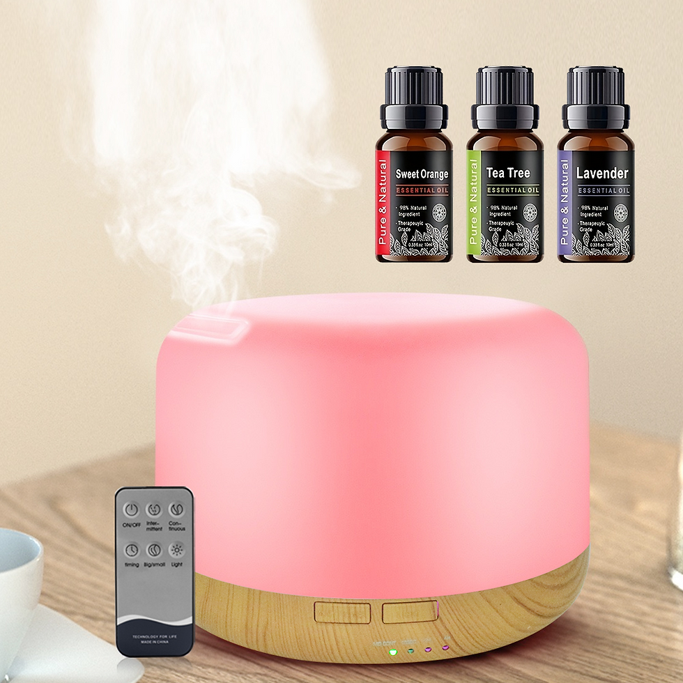 500ml diffuser with pink LED, remote, and essential oil set
