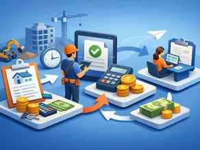 Illustration of a contractor managing invoices, payment tracking, and cash flow through an accounts receivable workflow for contractors.