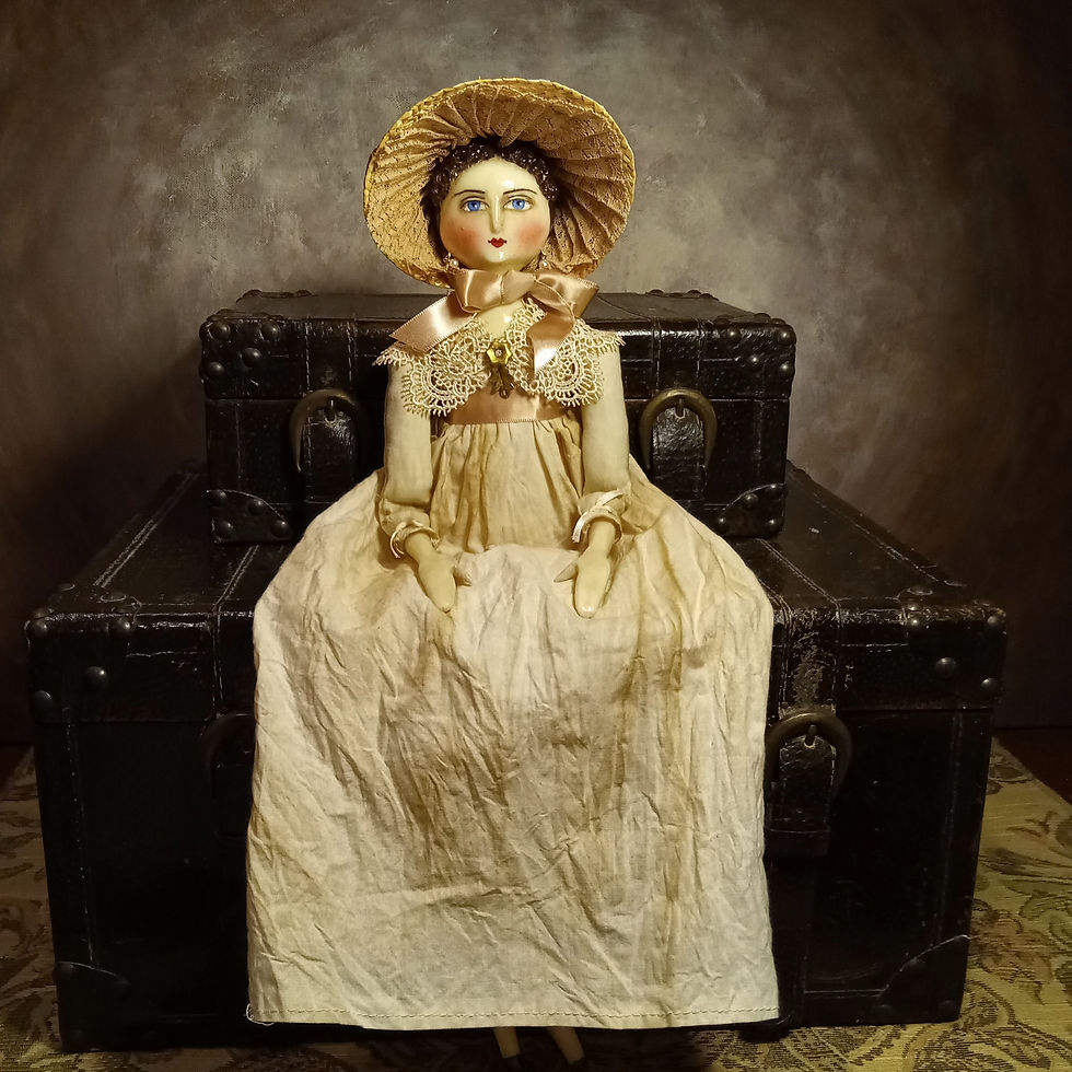 Thumbnail: Custom Regency Doll Jewelry, and Bonnet Folk Art Primitive Doll Grodnert