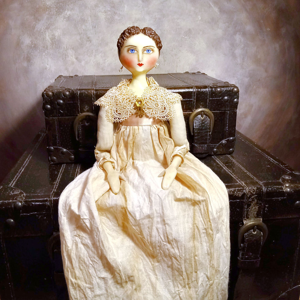 Thumbnail: Custom Regency Doll Jewelry, and Bonnet Folk Art Primitive Doll Grodnert