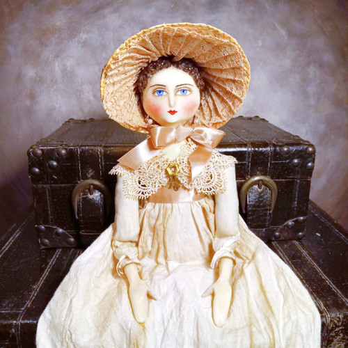 Custom Regency Doll Jewelry, and Bonnet Folk Art Primitive Doll