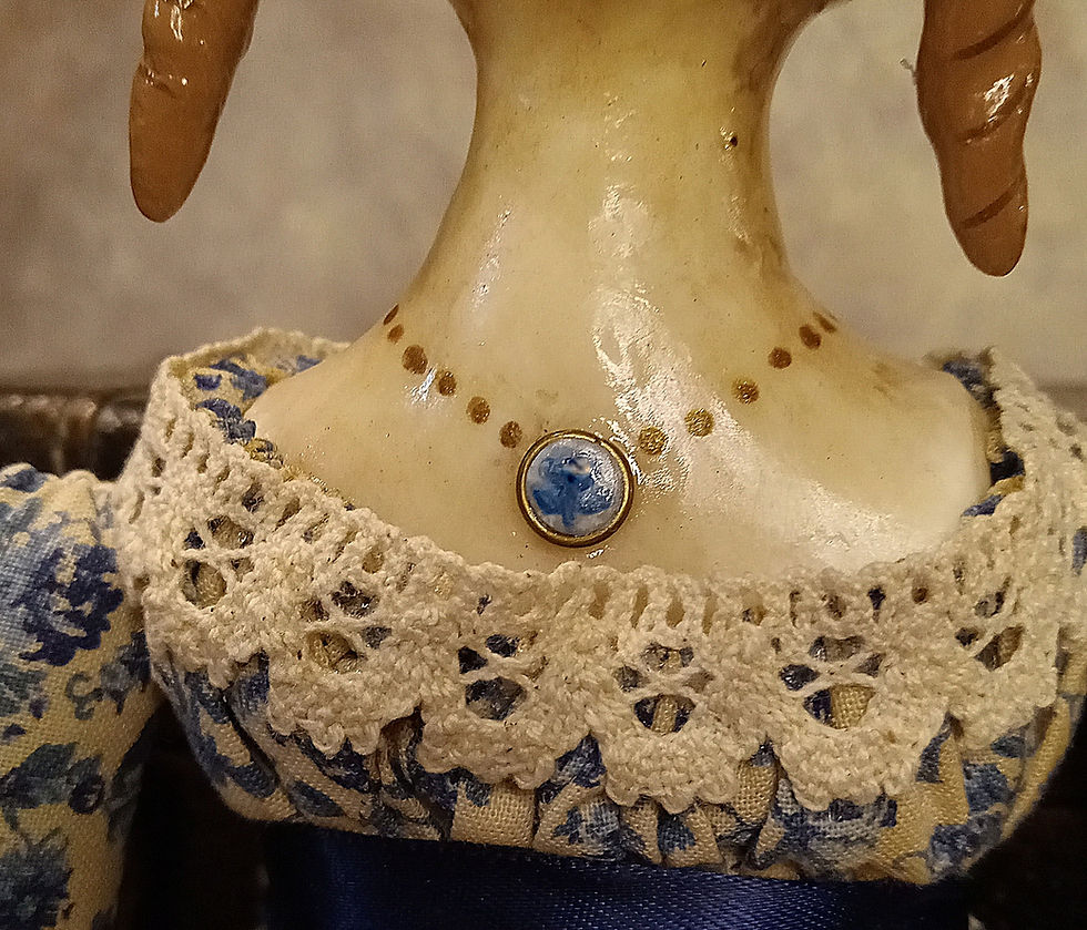 Thumbnail: OOAK Regency Style Doll Blue Floral Dress, Jane Austen Doll