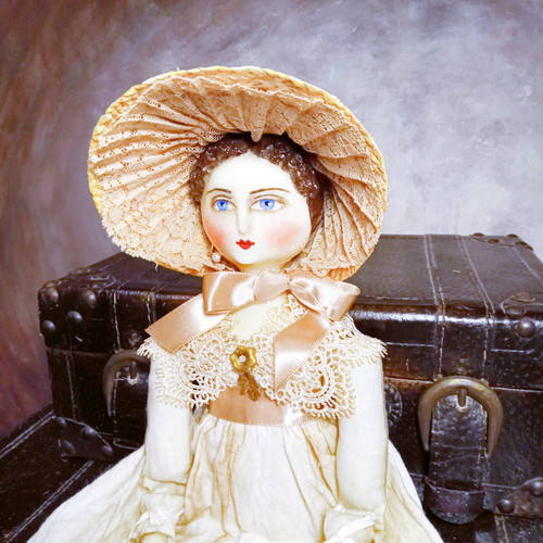 Custom Regency Doll Jewelry, and Bonnet Folk Art Primitive Doll