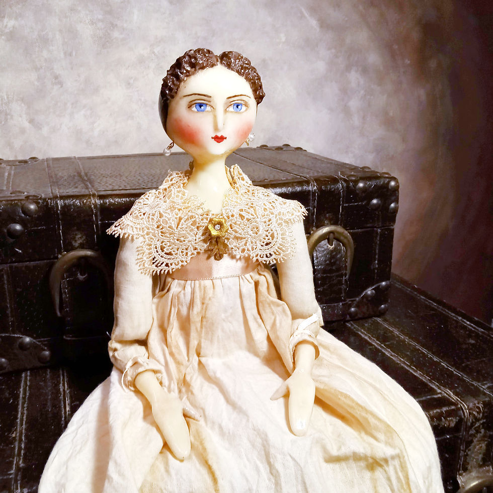 Thumbnail: Custom Regency Doll Jewelry, and Bonnet Folk Art Primitive Doll Grodnert