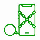 A green icon of a cellphone or smartphone in prison chains to represent the Cyber Law services that De Beer Attorneys provides its clients. This department has cyber law attorneys that handle matters relating to smart contracts, data protection and privacy, litigation relating to e-transactions, blockchain disputes as well as software law, cyber law