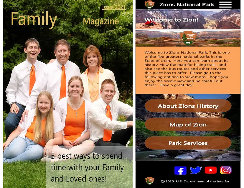 My own version of a Family Magazine and Zions National Park app