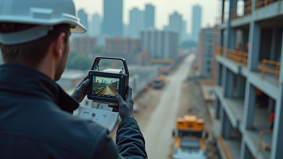High angle view of a construction site with digital monitoring tools