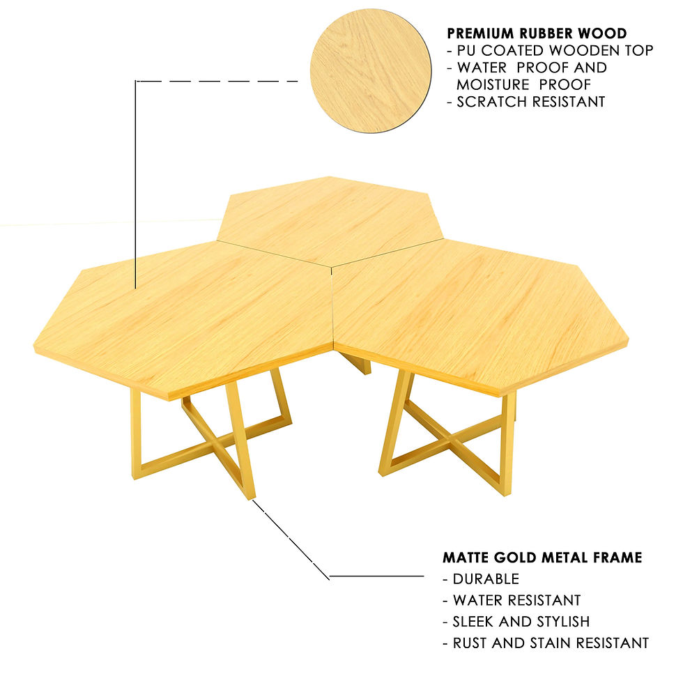 Thumbnail: Gold Frame Hexagon 3 Piece Center Table| Classic Finish| Gold