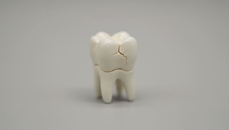 Close-up view of a molar with a fine hairline crack.