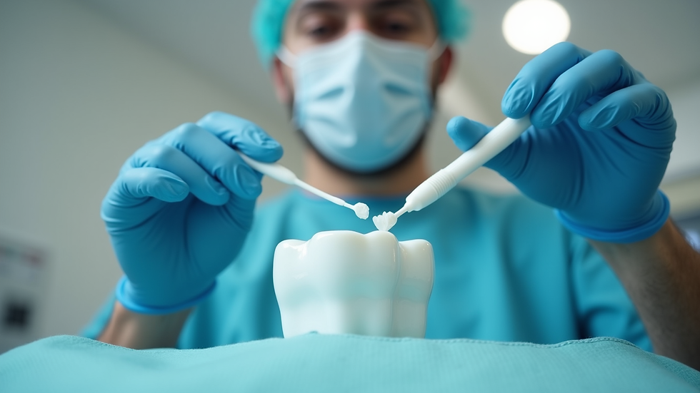Eye-level view of a dental professional preparing whitening gel in a clinic