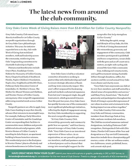 Grey Oaks Cares Article in Club Director