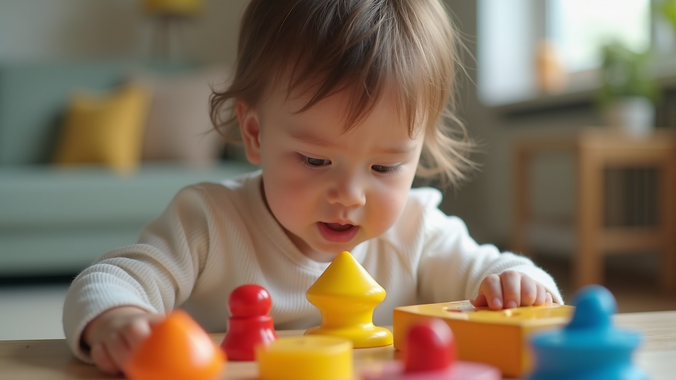 Close-up view of a child playing with a shape sorter