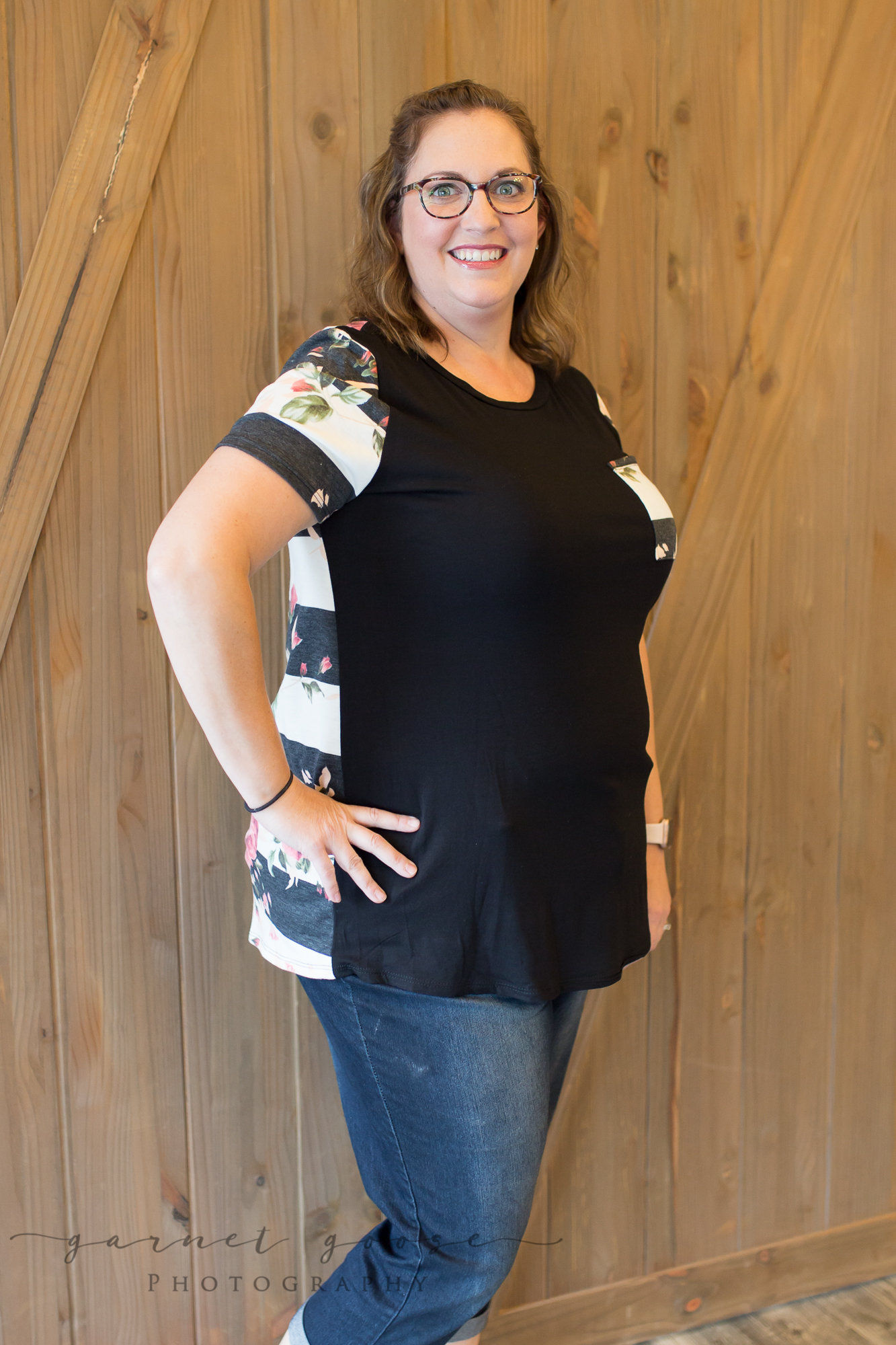 Floral Pocket Tee With Striped Floral Back | Curvy