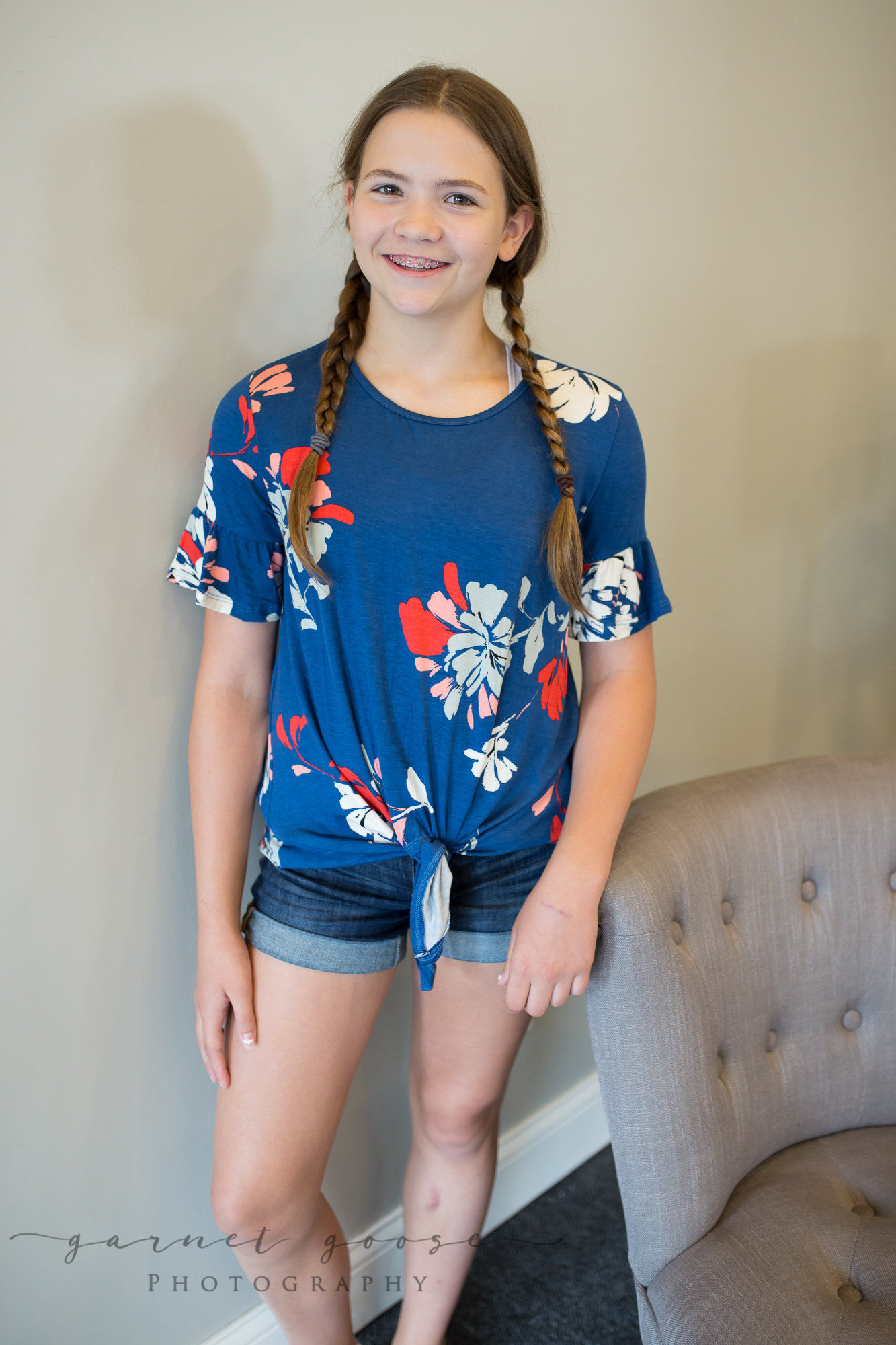 Floral Print Top With Front Tie