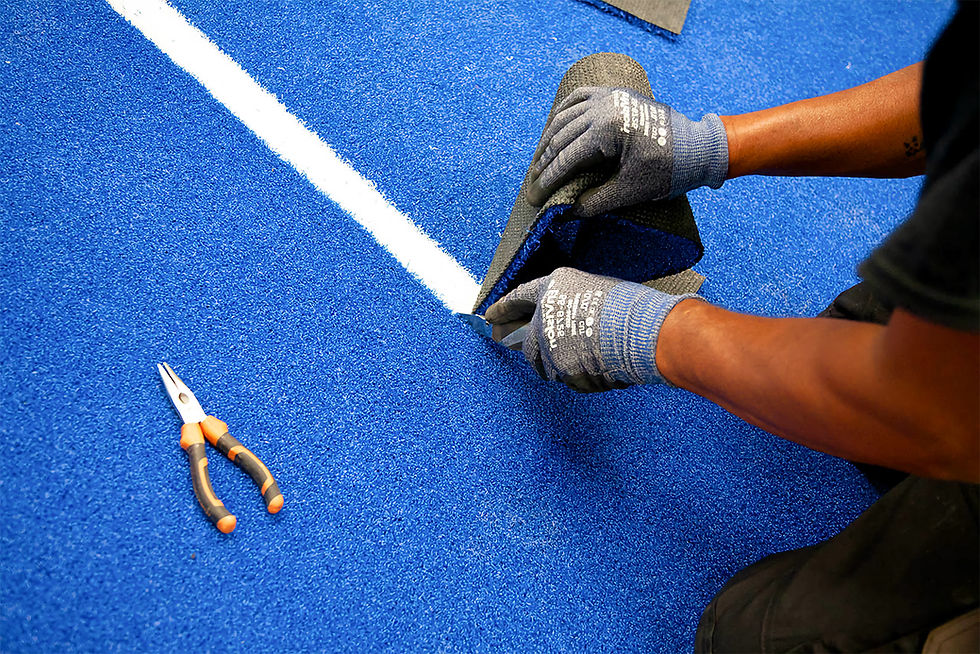 Cutting artificial turf for padel court installation