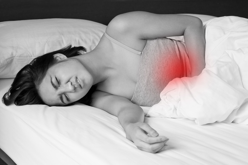 Woman in pain from a period related illness