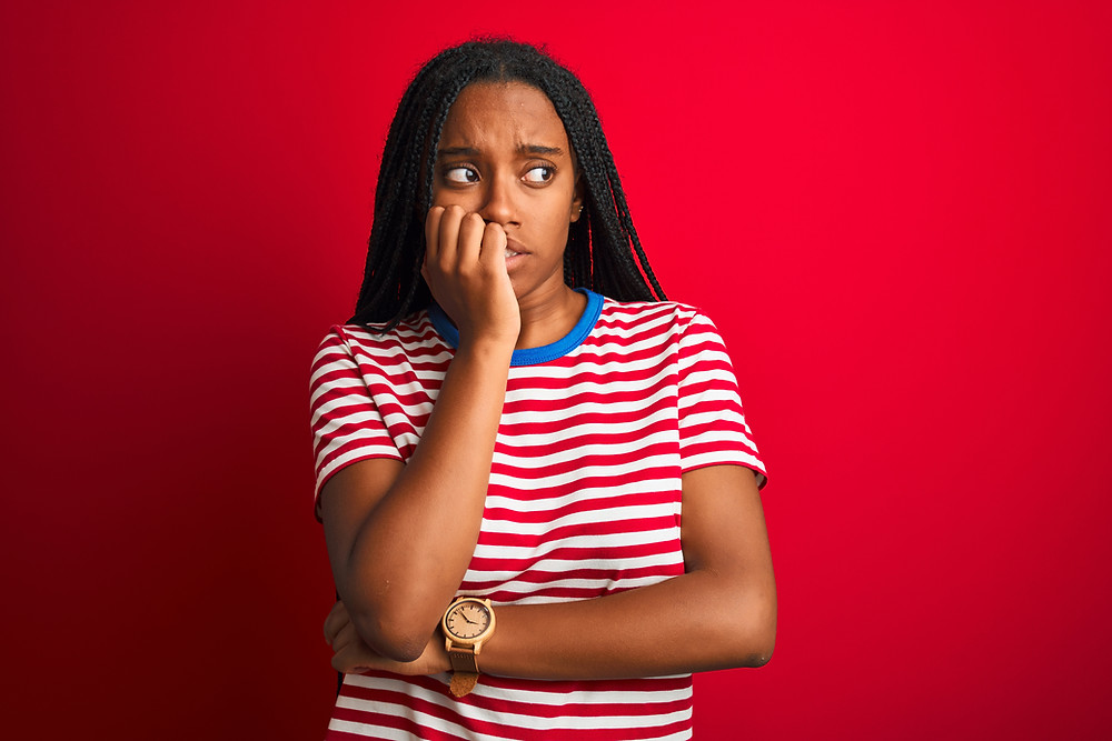 Woman who is anxious during her period.
