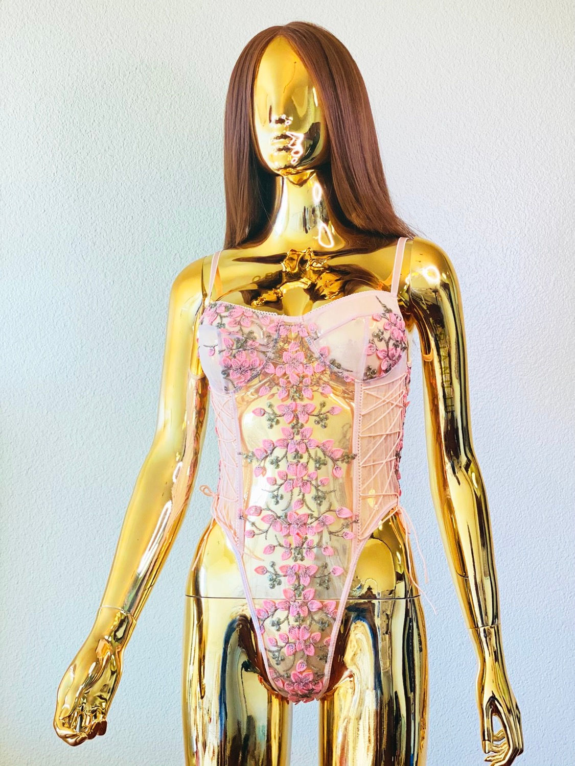 Pink Floral Bodysuit Lingerie