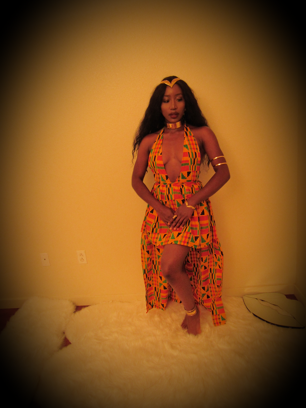 Obianuju Fashion ASHANTI Kente High-Low Deep V Neck Dress