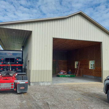 Tan shop built by Wes Crezee Construction in East Idaho. 