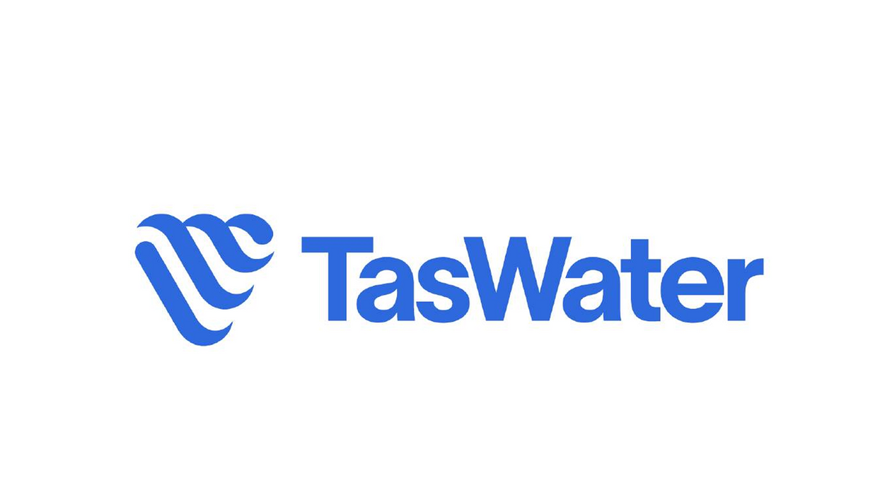 TasWater logo with wave symbol in blue, text reads TasWater