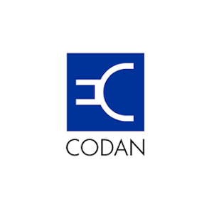 Codan logo: blue square with EC symbol