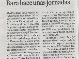 LA FUNDACIÓ MN FREDERIC BARA ORGANITZA LES JORNADES "OBRIM SOMRIURES"