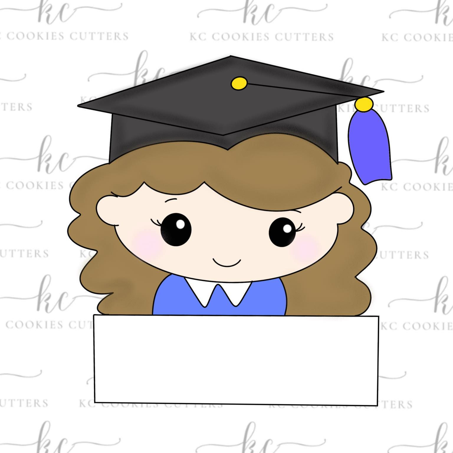 Grad girl with name placque