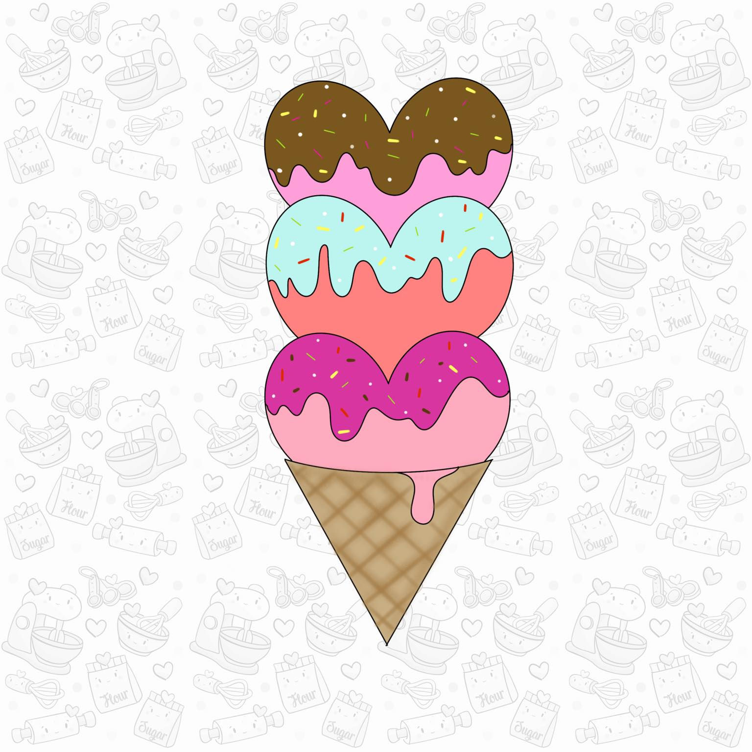 Multi heart ice cream cone